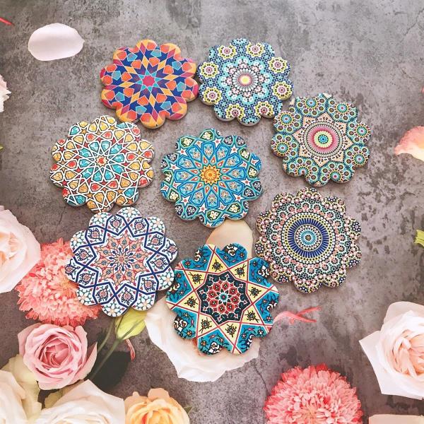 8 Mandala Flower Ceramic Absorbent Coasters