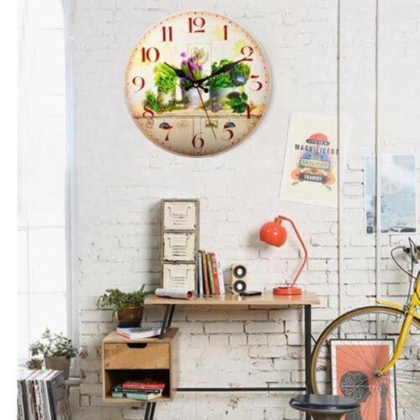 12 Inch Retro Vintage Round Wooden Lounge Wall Silent Clock