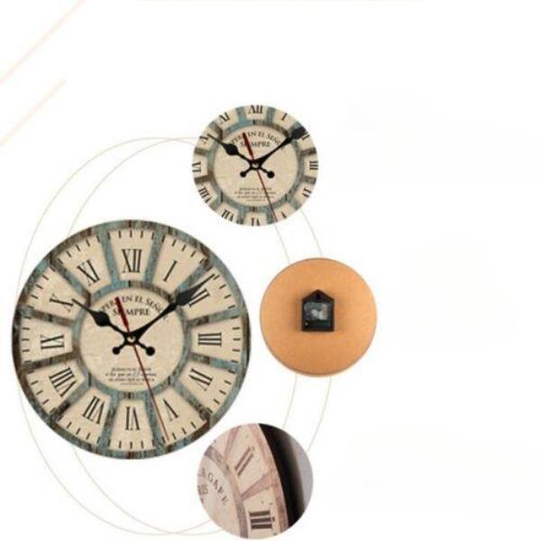 12 Inch Retro Vintage Round Wooden Lounge Wall Silent Clock