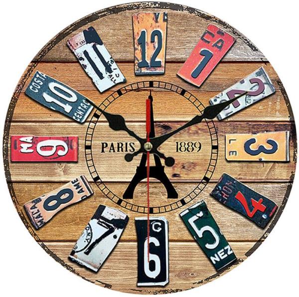 12 Inch Retro Vintage Round Wooden Lounge Wall Silent Clock