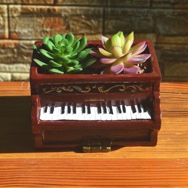 Retro Brown Piano Mini Flowerpot Succulent Plant Pot