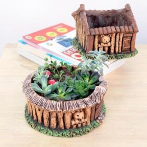 Animal Cottage House Cement Succulent Plants Flower Pot