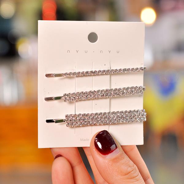 3 Pcs Glitter Crystal Fringe Hair Pin Set