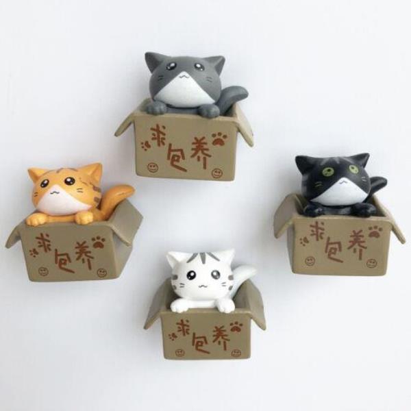 4 Cartoon Box Cat Kitty Fridge Magnets