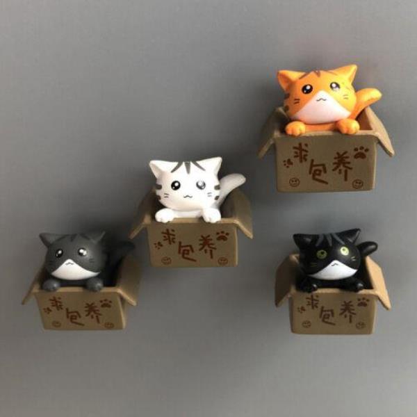 4 Cartoon Box Cat Kitty Fridge Magnets