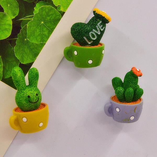 4 Cartoon Resin Cactus Fridge Magnets