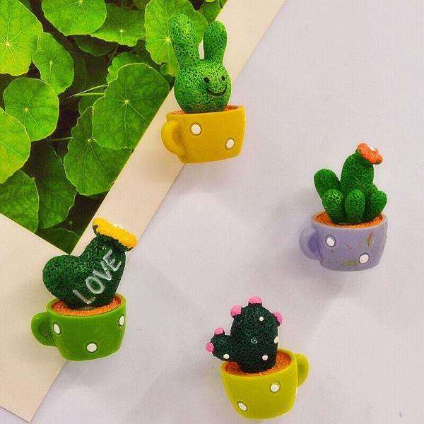 4 Cartoon Resin Cactus Fridge Magnets