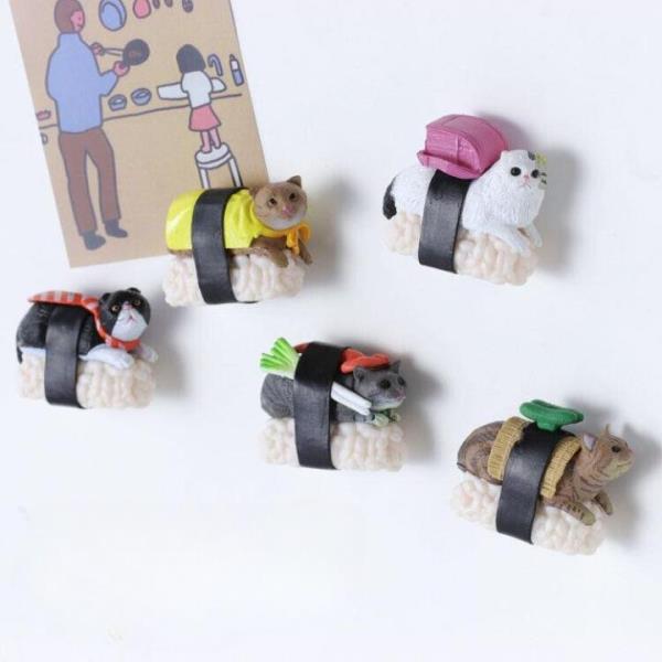 5 Creative 3D PVC Sushi Cat Fridge Magnets