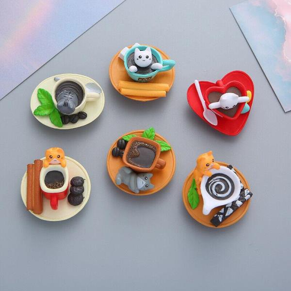 6 Cartoon Cat PVC 3D Food Fridge Magnets