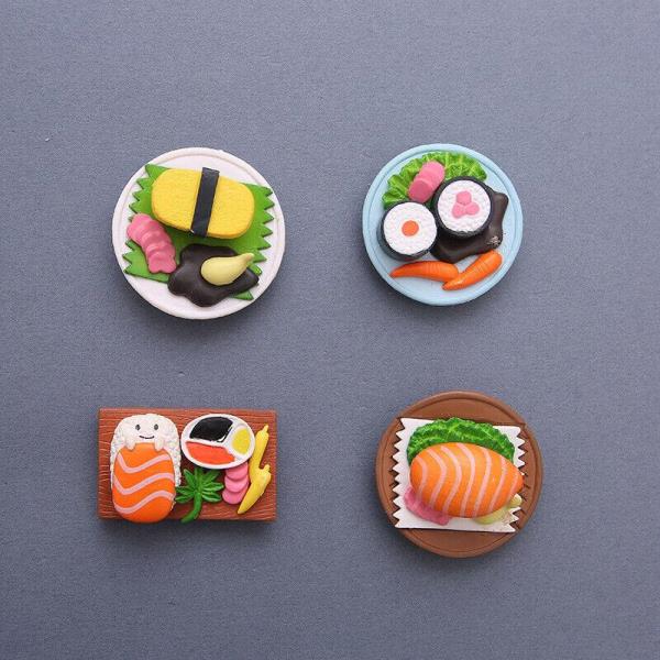 4 Sushi Plate PVC 3D Food Fridge Magnets