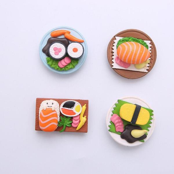 4 Sushi Plate PVC 3D Food Fridge Magnets