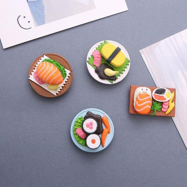 4 Sushi Plate PVC 3D Food Fridge Magnets