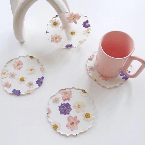 Fairy Dried Flower Acrylic Mug Drink Holder Coaster