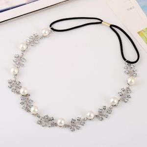 Silver Rhinestone Flower Elastic Forehead Hair Chain