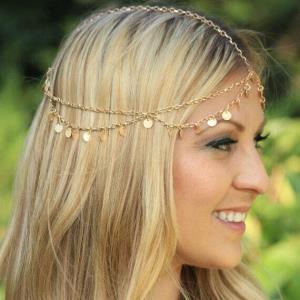 Bohemian Blue Turquoise Tassel Hair Chain Headband