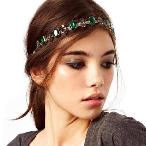 Retro Vintage Green Crystal Elastic Head Chain