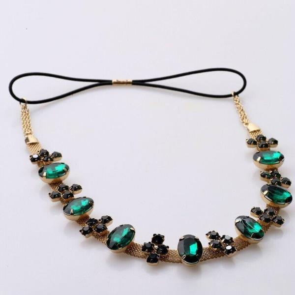 Retro Vintage Green Crystal Elastic Head Chain