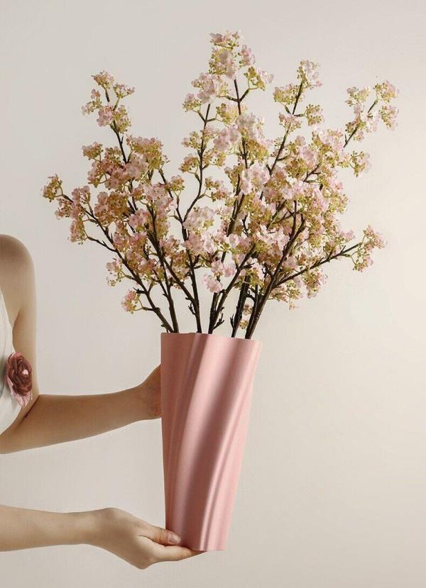 Nordic Cherry Pink Tall Swirl Twist Ceramic Vase