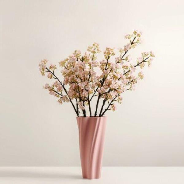 Nordic Cherry Pink Tall Swirl Twist Ceramic Vase