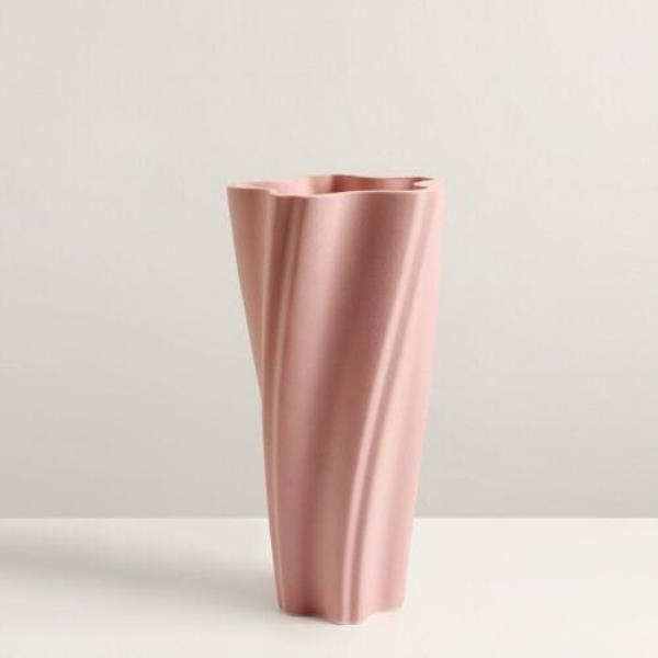 Nordic Cherry Pink Tall Swirl Twist Ceramic Vase