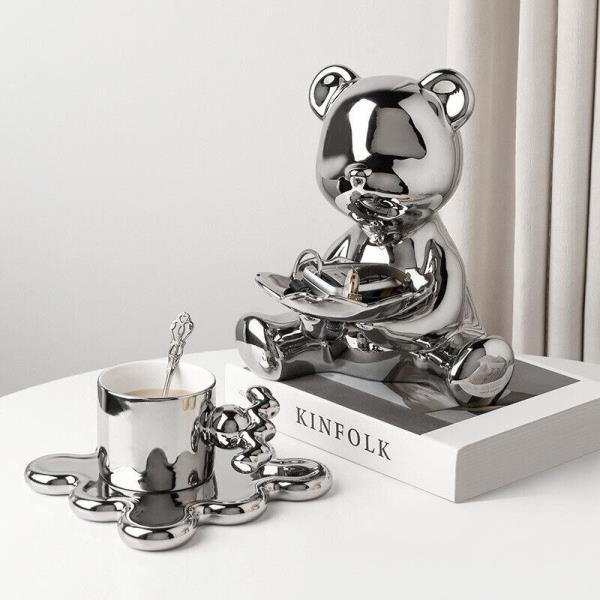 Nordic Modern Silver Plated Ceramic Bear Decoration