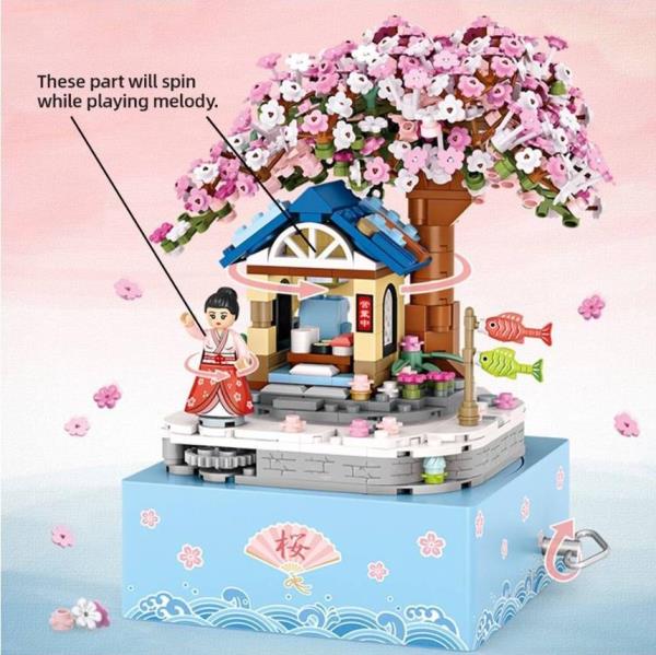 LOZ Mini Blocks Cherry Blossoms Flowers Rotating Music Box