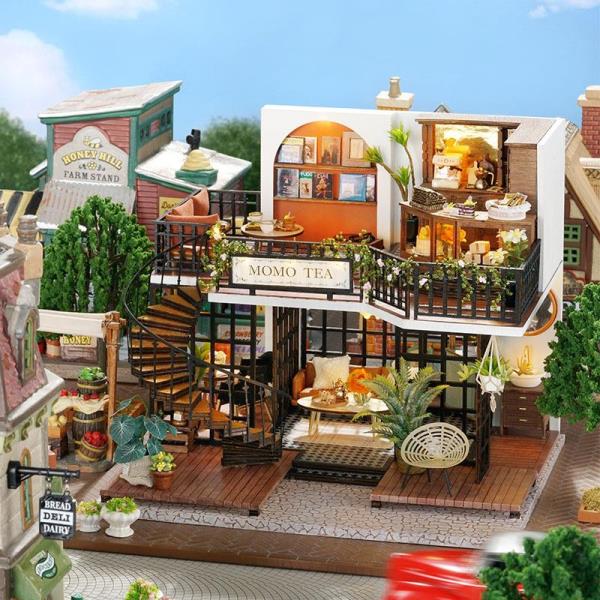 Modern Momo Tea Forest Teashop DIY Music Miniature Dollhouse