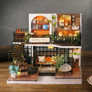 DIY Wooden Pink Cafe Handcraft Music Miniature Dollhouse