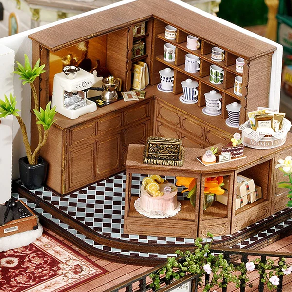 Modern Momo Tea Forest Teashop DIY Music Miniature Dollhouse