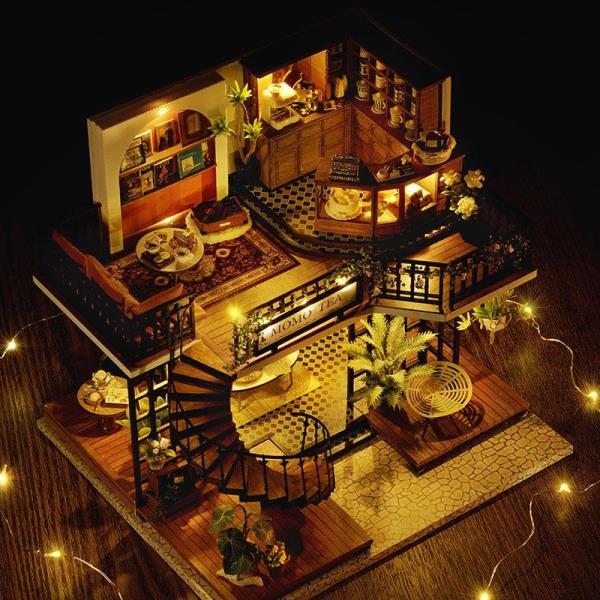 Modern Momo Tea Forest Teashop DIY Music Miniature Dollhouse