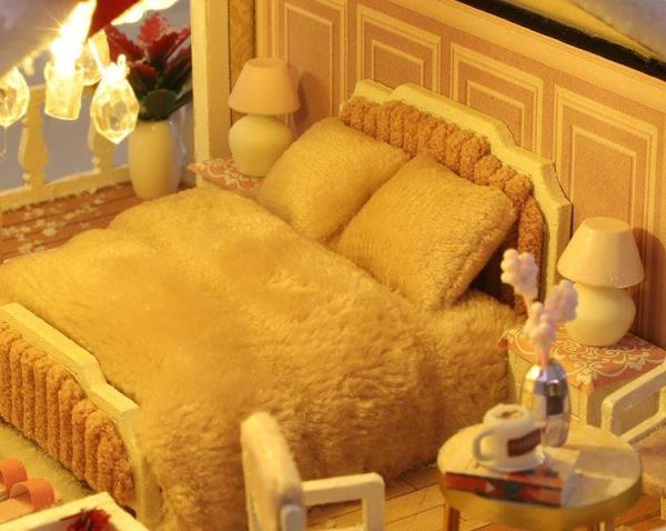 DIY Ice Snow 3D Wooden House Music Miniature Dollhouse