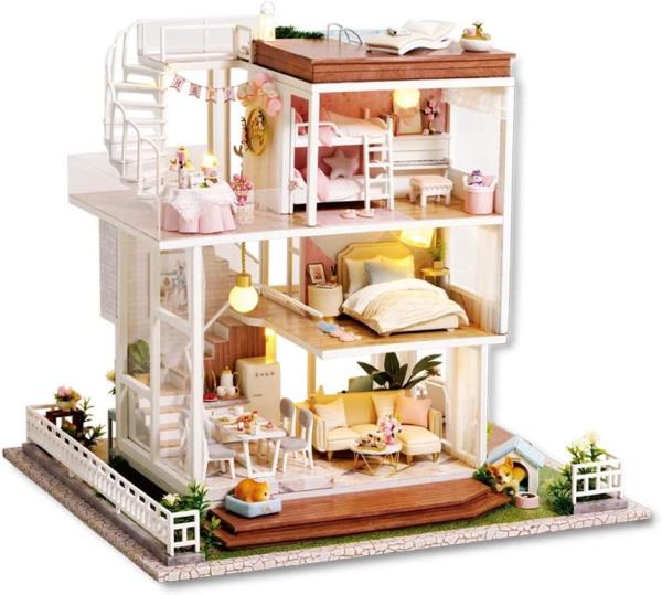 DIY Wooden Large Double Sided Garden Villa Music Miniature Dollhouse