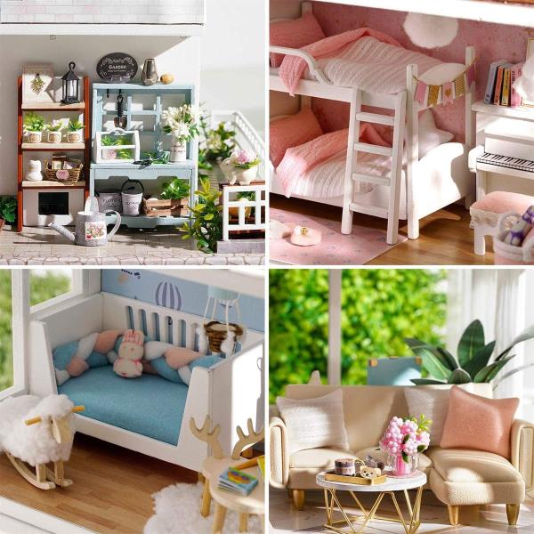 DIY Wooden Large Double Sided Garden Villa Music Miniature Dollhouse