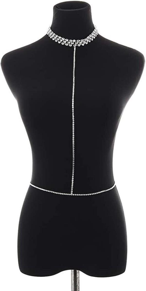 Rhinestone Chest Choker Crossbody Body Chain