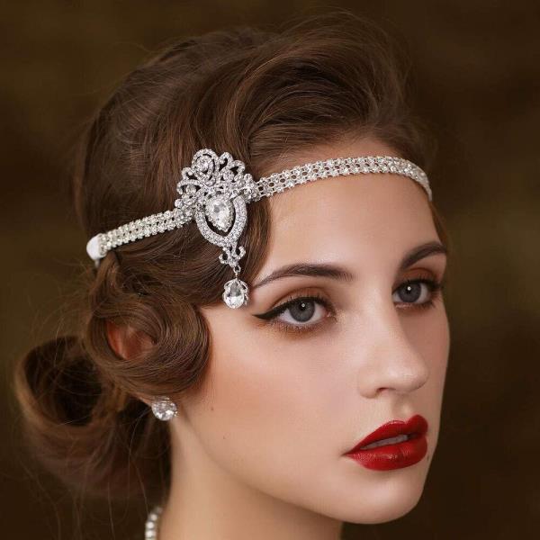 Silver Rhinestone Waterdrop Elastic Headband