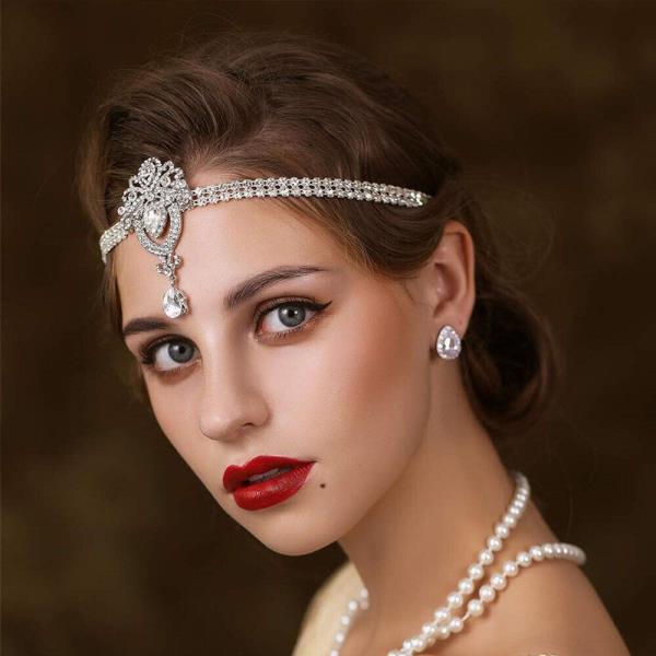 Silver Rhinestone Waterdrop Elastic Headband