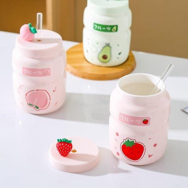 Cartoon Fruit Sippy Water Coffee Tea Ceramic Bottle