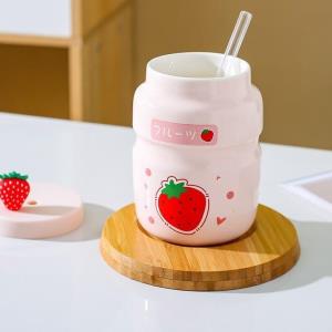 Cartoon Fruit Sippy Water Coffee Tea Ceramic Bottle