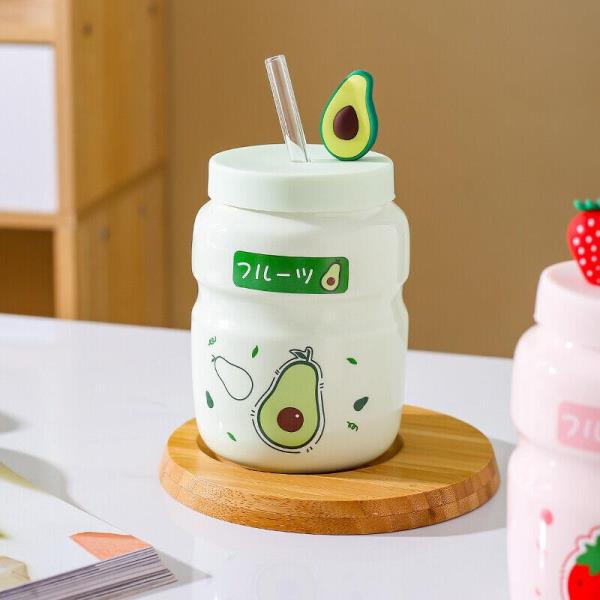 Cartoon Fruit Sippy Water Coffee Tea Ceramic Bottle