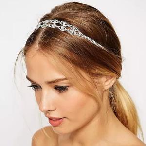 Silver Rhinestone Flower Elastic Forehead Hair Chain