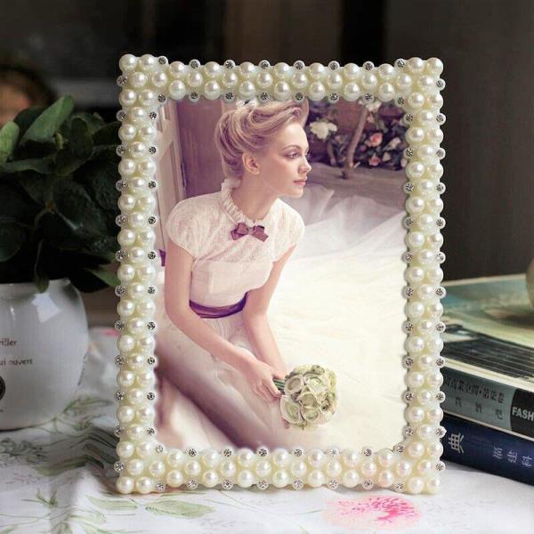 6 Inch Wedding White Crystal Pearl Rectangle Photo Picture Frame