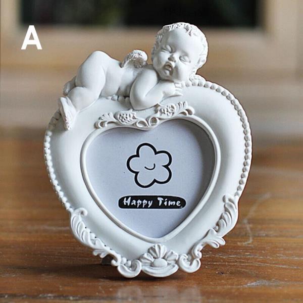 4 White Cupid Angle 2 Inch White Resin Mini Photo Frames