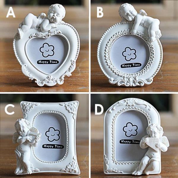 4 White Cupid Angle 2 Inch White Resin Mini Photo Frames