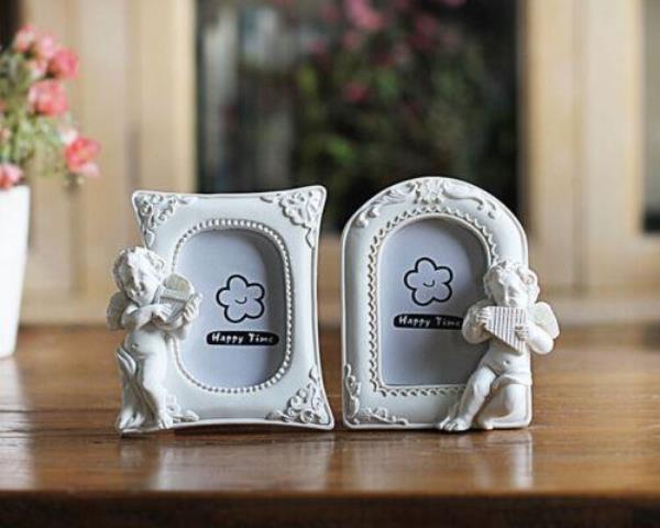 4 White Cupid Angle 2 Inch White Resin Mini Photo Frames