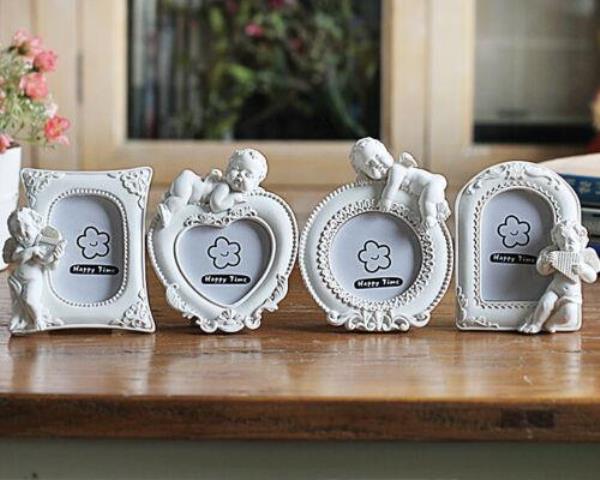 4 White Cupid Angle 2 Inch White Resin Mini Photo Frames