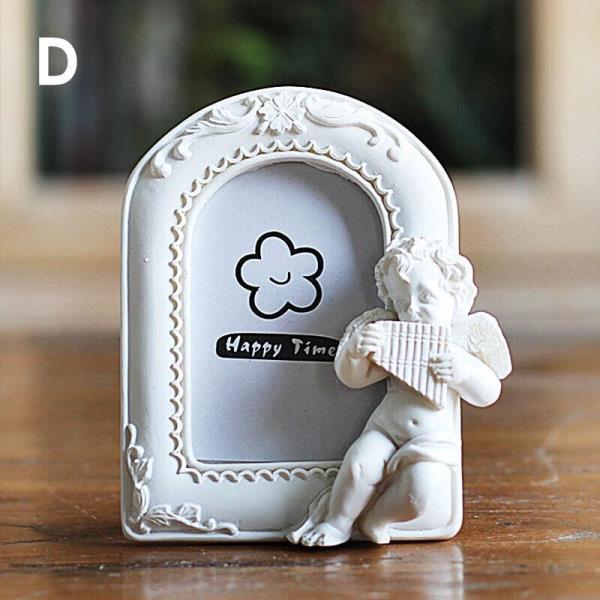 4 White Cupid Angle 2 Inch White Resin Mini Photo Frames