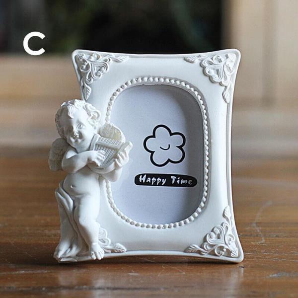 4 White Cupid Angle 2 Inch White Resin Mini Photo Frames