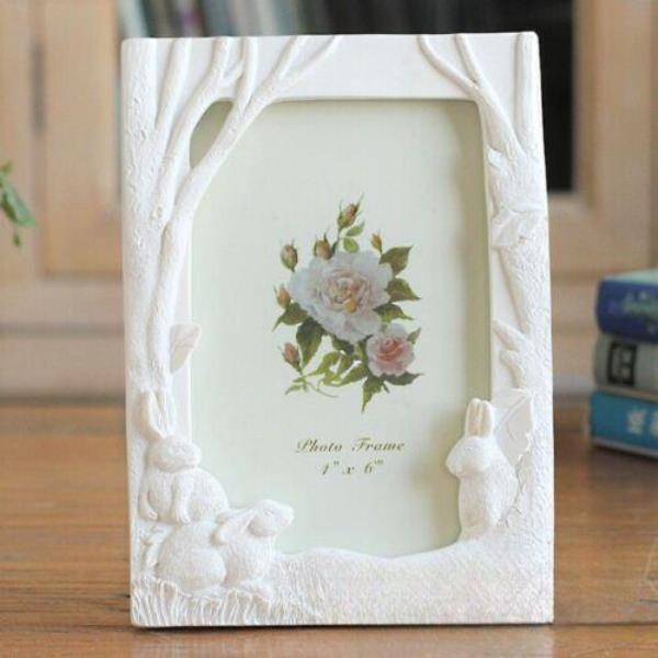 6 Inch 3D Rabbit White Resin Photo Frame Home Decoration