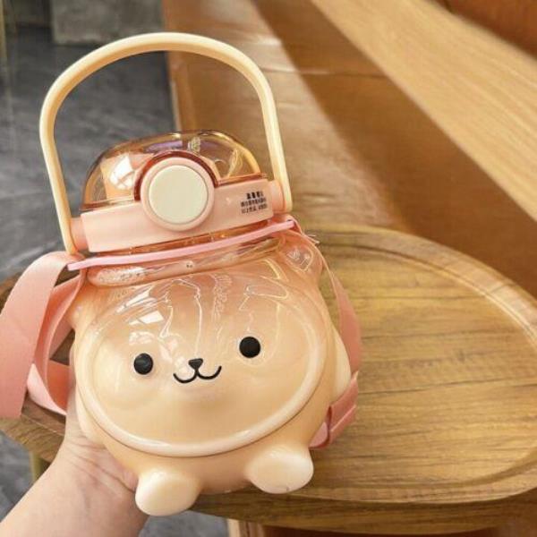 1000 ML Large Cartoon Bear Sippy Straw Water Bottle