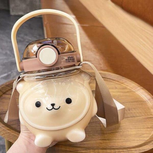 1000 ML Large Cartoon Bear Sippy Straw Water Bottle